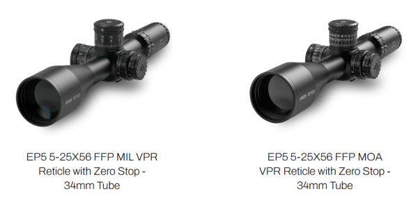 EP5 5-25X56 FFP MIL VPR Reticle with Zero Stop-34mm Tube