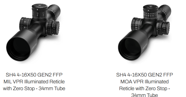 SH4 4-16X50 Gen2 FFP MIL VPR Illuminated Reticle with Zero Stop - 34mm Tube